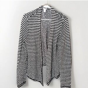 Chico's Striped Knit Open Front Cardigan Sweater Black White Size 2